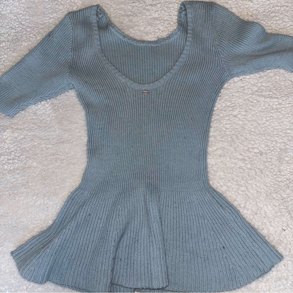 Guess Light Blue Knit Peplum Sweater